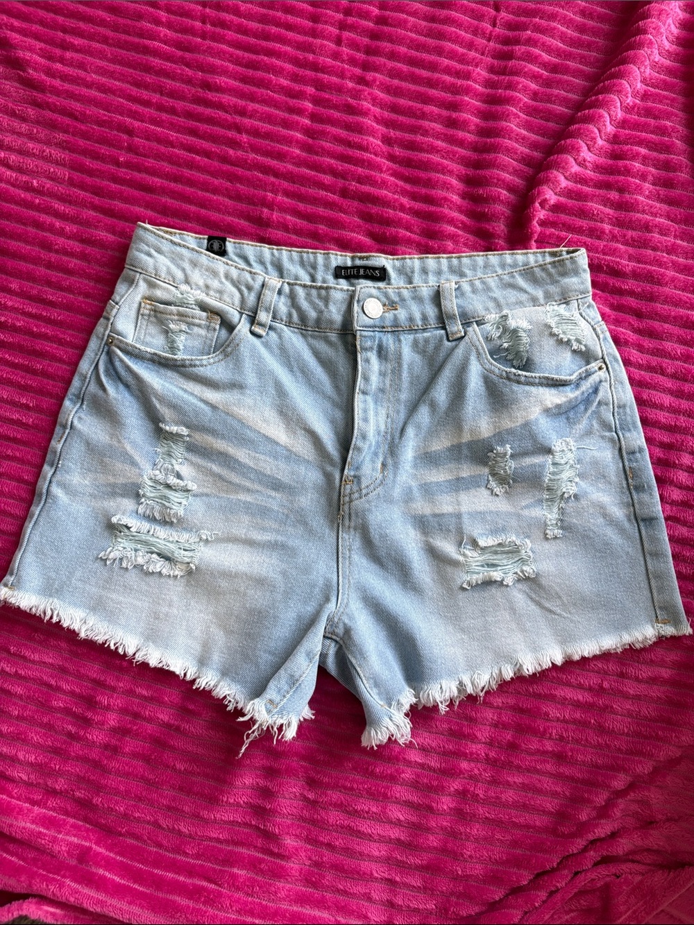 Light Blue Distressed Denim Shorts -Elite Jeans Size 11/30